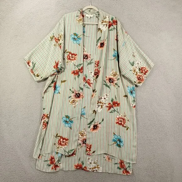 Umgee Cardigan Xl 1XL Mixed Pattern Striped Floral Print Open Front Duster - Picture 2 of 12